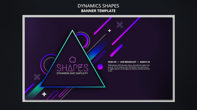 PSD grátis banner horizontal com formas geométricas de néon dinâmicas