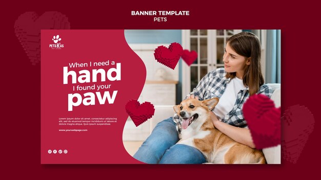 Banner horizontal de animais de estimação com foto