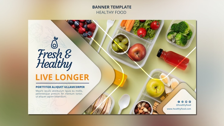 PSD grátis banner horizontal de comida saudável