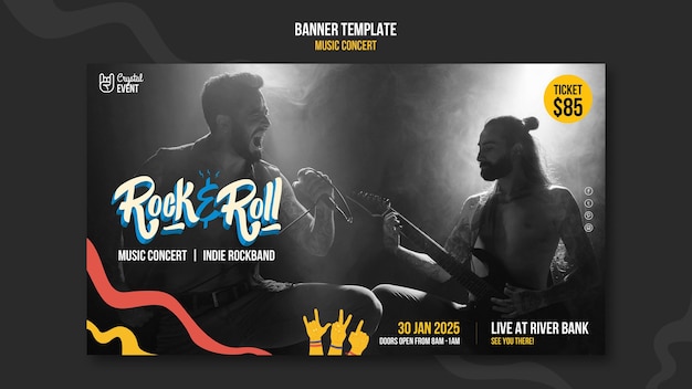 Banner horizontal de concerto de rock