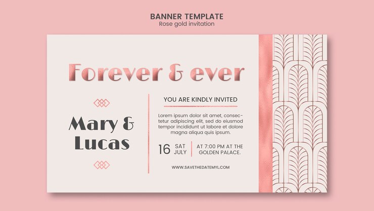 PSD grátis banner horizontal de convite de ouro rosa