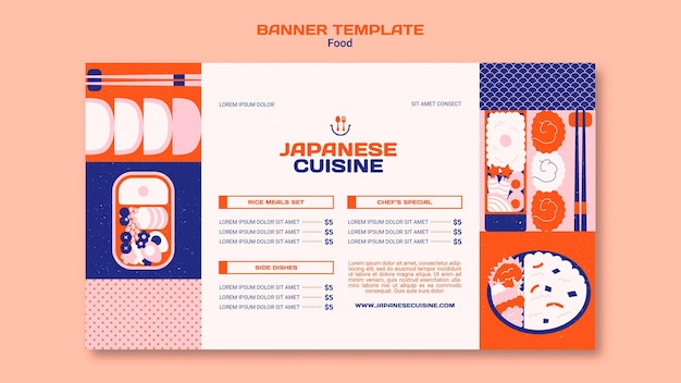 PSD grátis banner horizontal de culinária japonesa