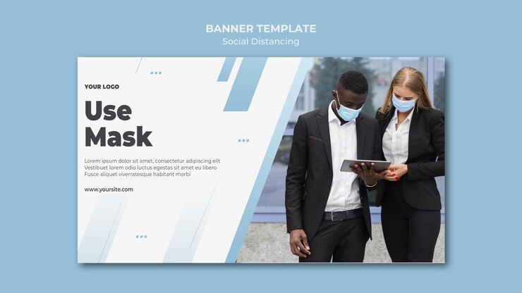 PSD grátis banner horizontal de distanciamento social com foto