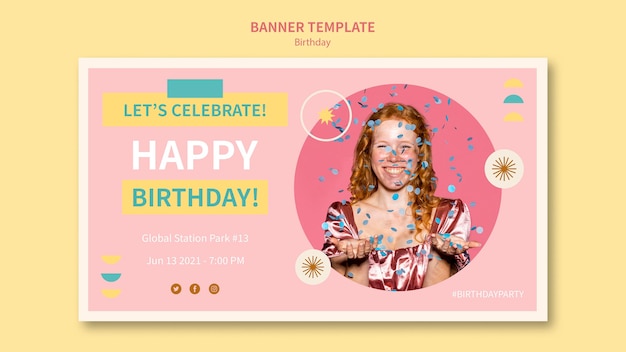 PSD grátis banner horizontal de feliz aniversário