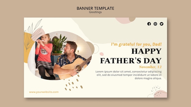 Banner horizontal de feliz dia dos pais desenhado à mão