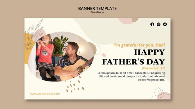 Banner horizontal de feliz dia dos pais desenhado à mão