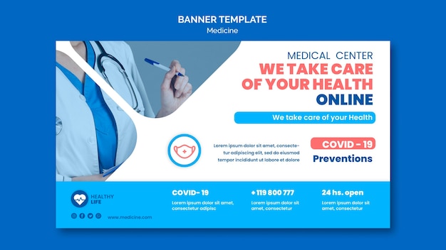 Banner horizontal de prevenção covid19 de medicamento
