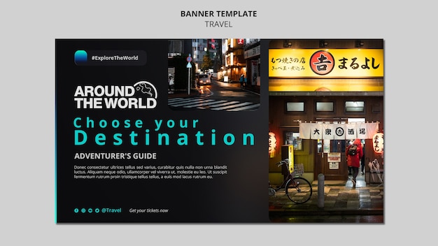 Banner horizontal de viagem gradiente futurista
