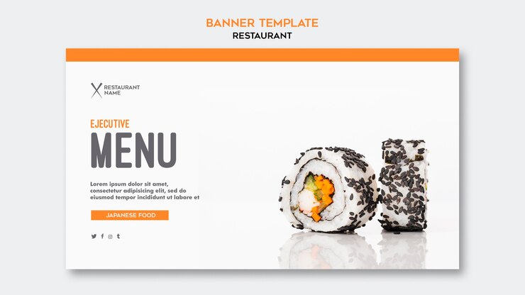 PSD grátis banner horizontal do modelo de restaurante de sushi