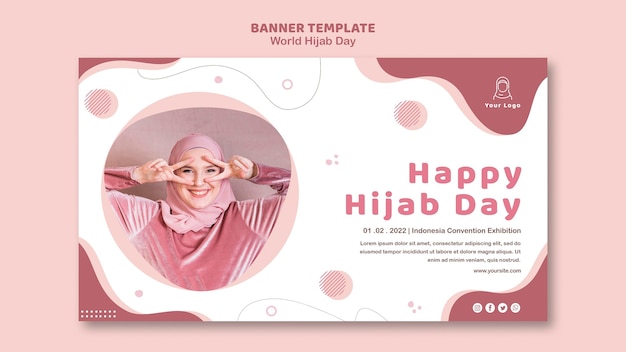 PSD grátis banner horizontal para celebração do dia mundial do hijab