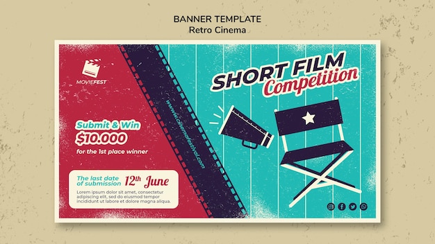 PSD grátis banner horizontal para cinema retrô