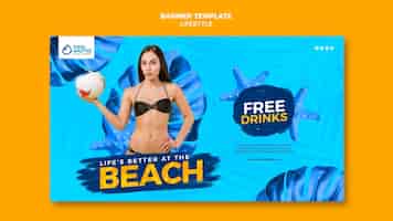 PSD grátis banner horizontal para férias de verão na praia