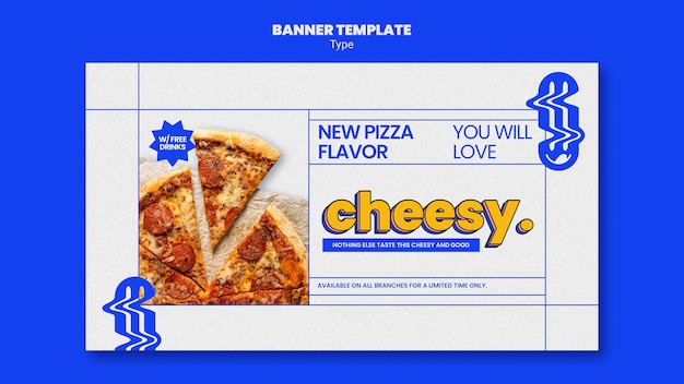 PSD grátis banner horizontal para novo sabor de pizza com queijo