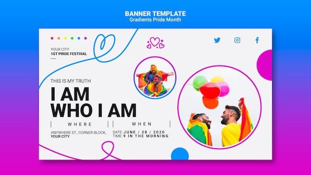 PSD grátis banner horizontal para orgulho lgbt