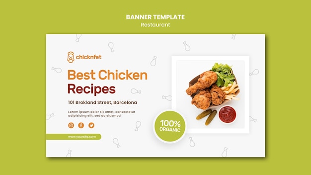 Banner horizontal para restaurante de prato de frango frito
