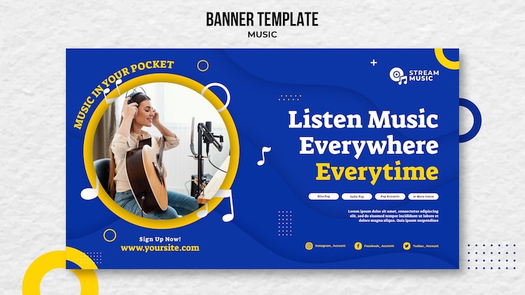 PSD grátis banner horizontal para streaming de música ao vivo