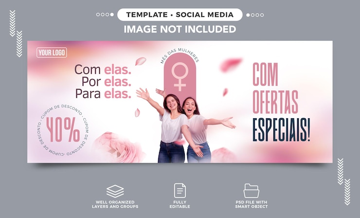 PSD grátis banner nas redes sociais promoção mês da mulher com até 40 de desconto