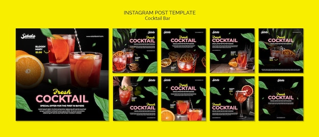 PSD grátis bar de coquetéis com deliciosas postagens do instagram de bebidas