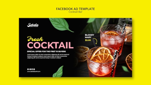 PSD grátis bar de coquetéis com modelo de facebook de bebidas deliciosas