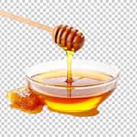 PSD grátis bastão de mel e tigela de derramamento de mel isolados sobre um fundo transparente