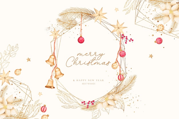Belo fundo de Natal com ornamentos em aquarela e natureza de inverno