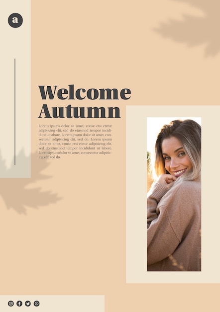 Bem-vindo outono modelo de web com mulher bonita