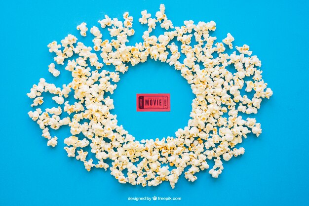 Bilhete de cinema em pipoca
