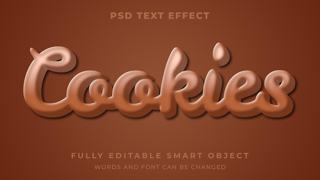 Biscoitos, bolo, efeito de texto editável estilo gráfico de chocolate