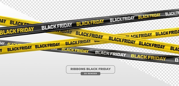 Black Friday fitas e fitas promocionais amarelas e pretas em 3D Render em fundo transparente