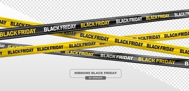Black Friday fitas e fitas promocionais amarelas e pretas em 3D Render em fundo transparente