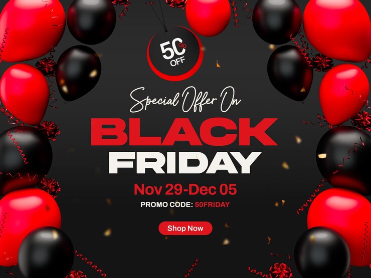 PSD grátis black friday sale modelo de design de banner de mídia social com balões realistas