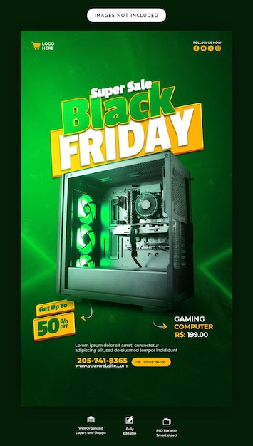 PSD grátis black friday super venda instagram e facebook modelo de banner de história