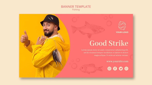 Boa greve e modelo de banner de pesca