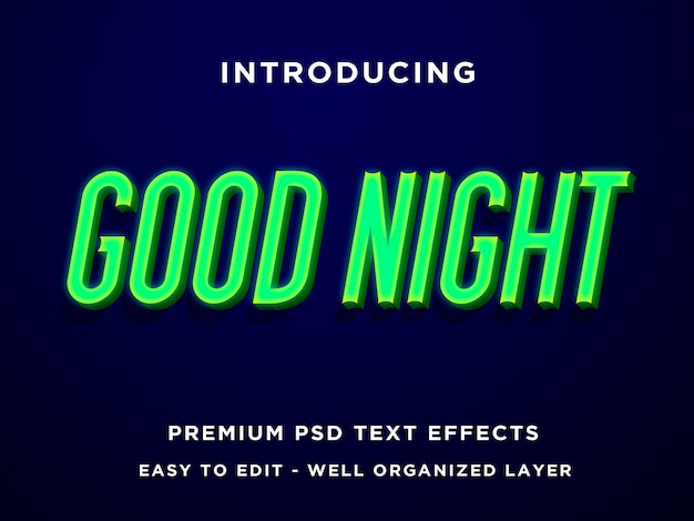 Boa noite verde neon 3d efeito modelos de texto