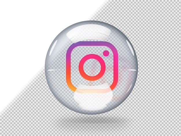 PSD grátis bolha de vidro transparente com o logotipo do instagram dentro isolado em fundo transparente