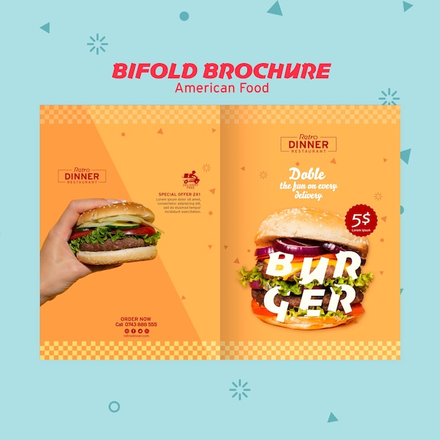 PSD grátis brochura bifold de conceito de comida americana