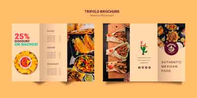 PSD grátis brochura com três dobras de restaurante de pratos tradicionais mexicanos