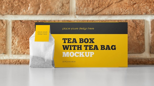 Caixa de chá com maquete de saquinho de chá