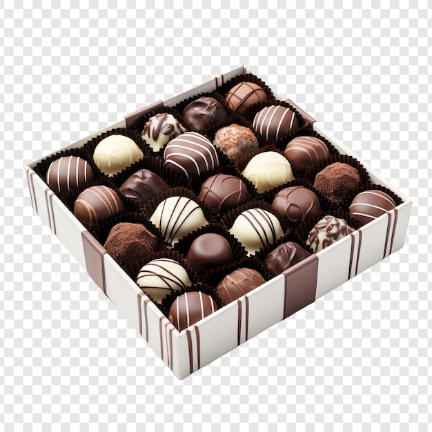 Caixa de doces de chocolate isolados em fundo transparente