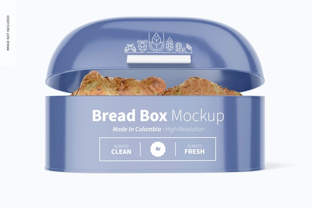 Caixa de pão com maquete de tampa articulada, vista frontal