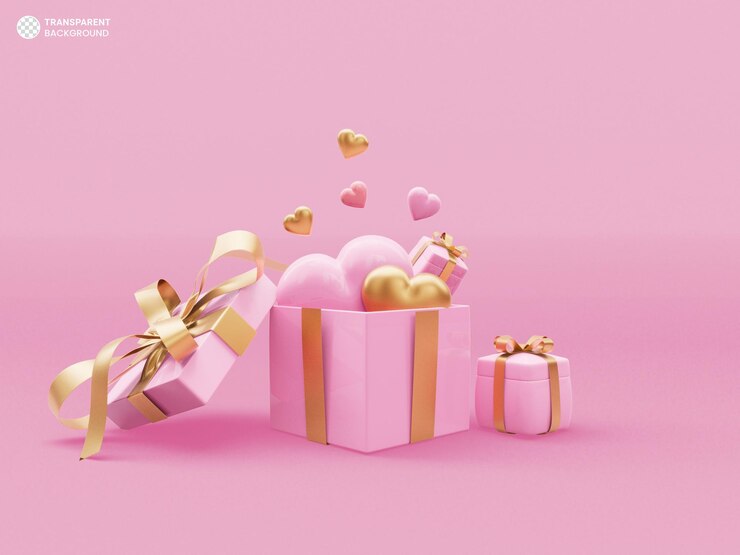 PSD grátis caixa de presente rosa com renderização em 3d de ícone de coração de amor