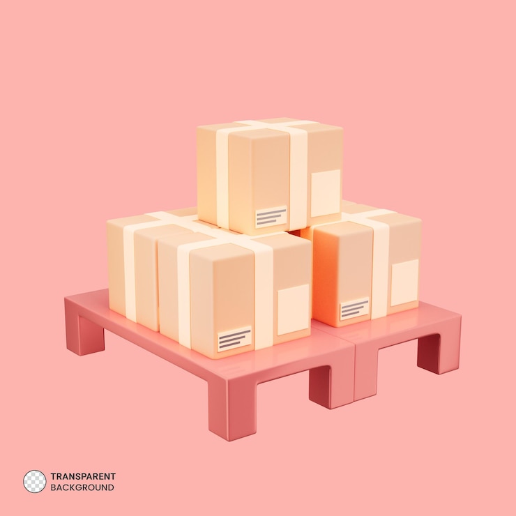 PSD grátis caixas de papelão no ícone de palete arborizado isolado ilustração de renderização 3d