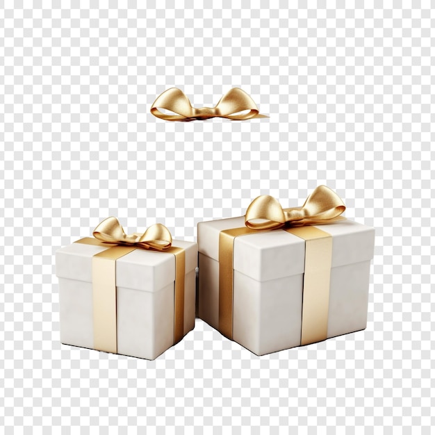 PSD grátis caixas de presentes brancas de conceito festivo com fita isolada em fundo transparente