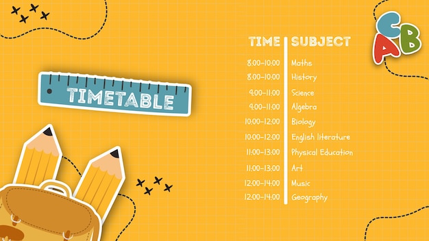Calendário amarelo para o modelo de escola