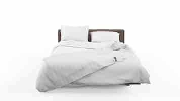 PSD grátis cama de casal com colcha branca e colcha isolada