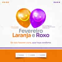 PSD grátis campanha de feed de modelo de mídia social em fevereiro laranja e roxo