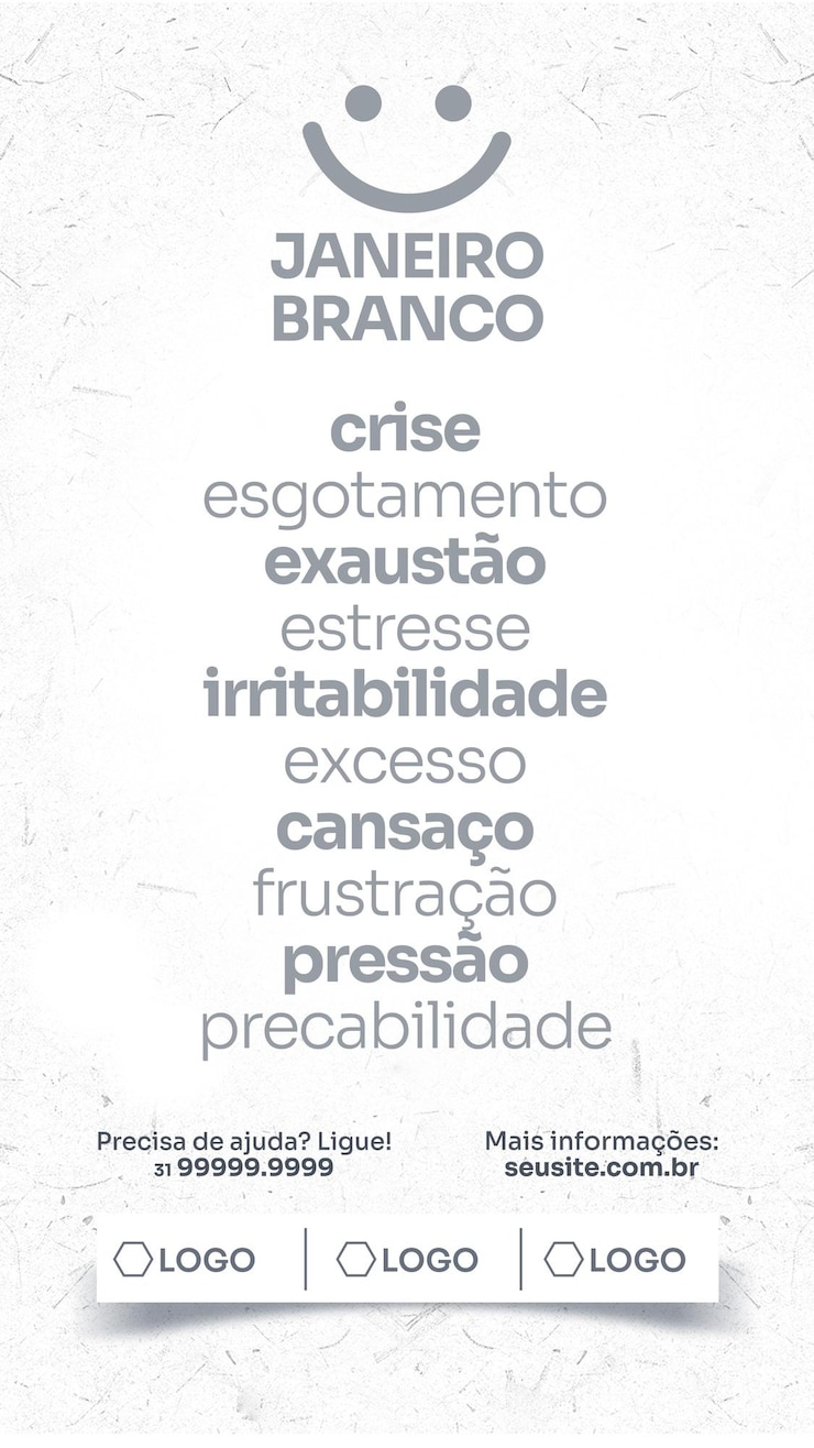 PSD grátis campanha de histórias nas redes sociais janeiro branco é saúde mental