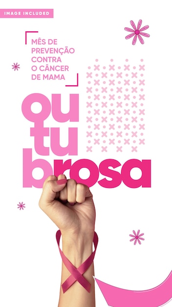 Campanha de mídia social outubro histórias cor de rosa punho serrado