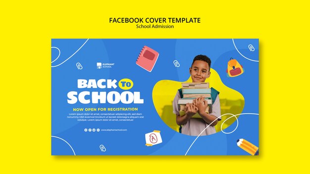 Capa de facebook de admissão escolar de design plano