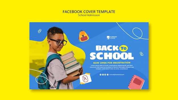 Capa de facebook de admissão escolar de design plano